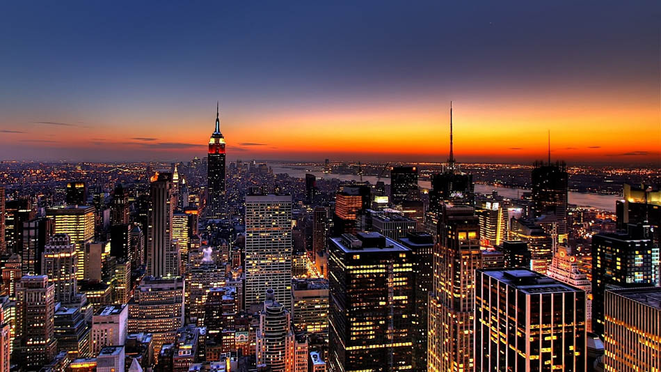 New York Night Skyscrapers Top View